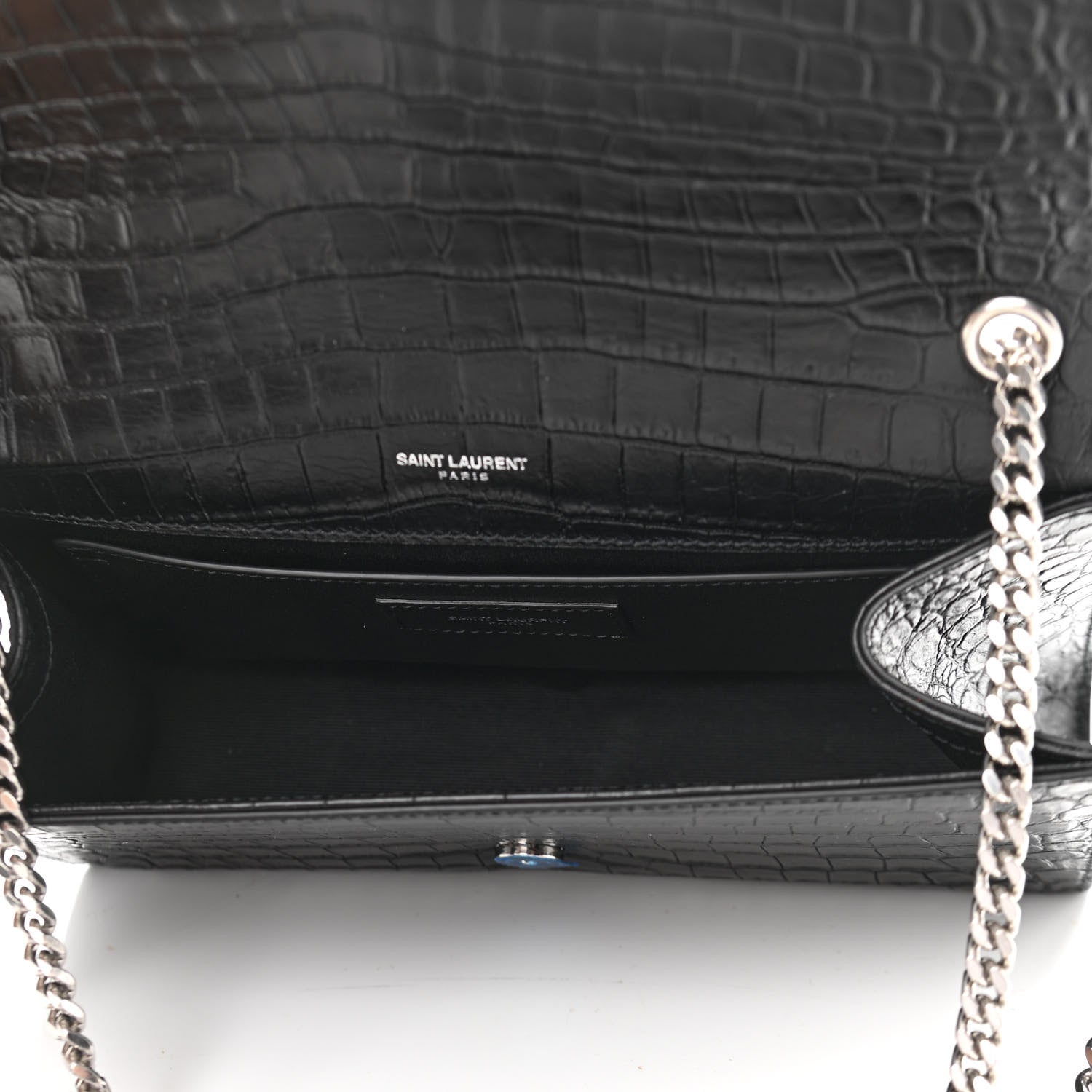 Saint Laurent Calfskin Crocodile Embossed Medium Classic Monogram Kate Tassel Satchel Black 5 of 11