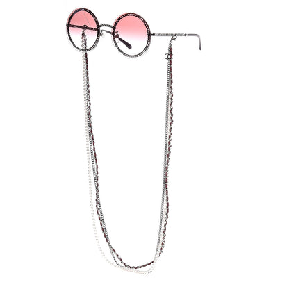 Chanel Round Removable Triple Hanging Chain Sunglasses 4245 Pink Silver 1 of 8