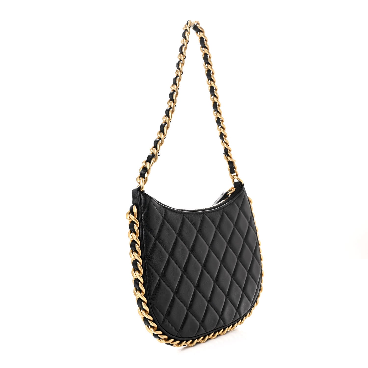 Chanel Shiny Crumpled Lambskin Quilted Trendy Chain Around Hobo Black 3 of 11
