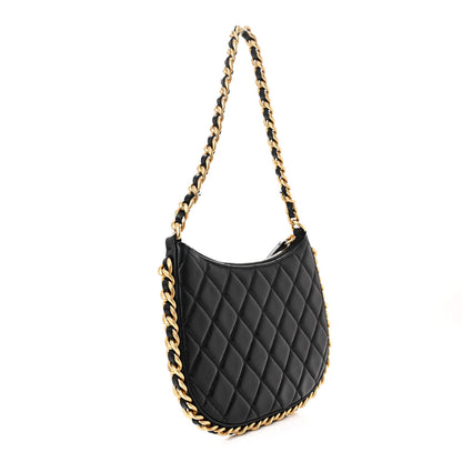 Chanel Shiny Crumpled Lambskin Quilted Trendy Chain Around Hobo Black 3 of 11