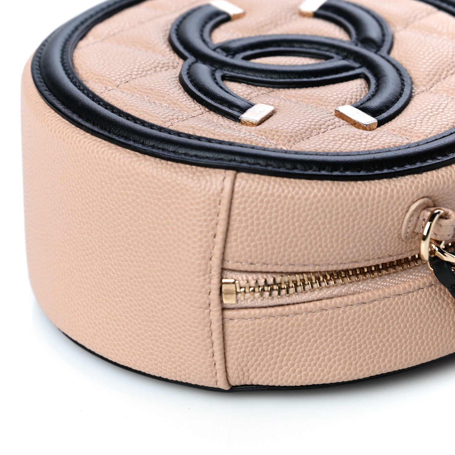 Chanel Caviar Quilted Round Filigree Crossbody Beige Black 10 of 12