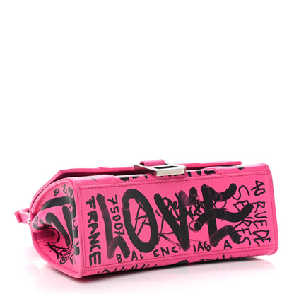 Balenciaga Smooth Calfskin Graffiti Hourglass Top Handle Bag XS Acid Fuchsia Black 4 of 9