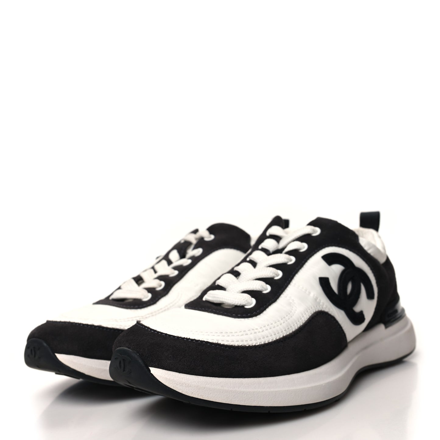 Nylon Suede Calfskin CC Sneakers 37 White Dark Grey