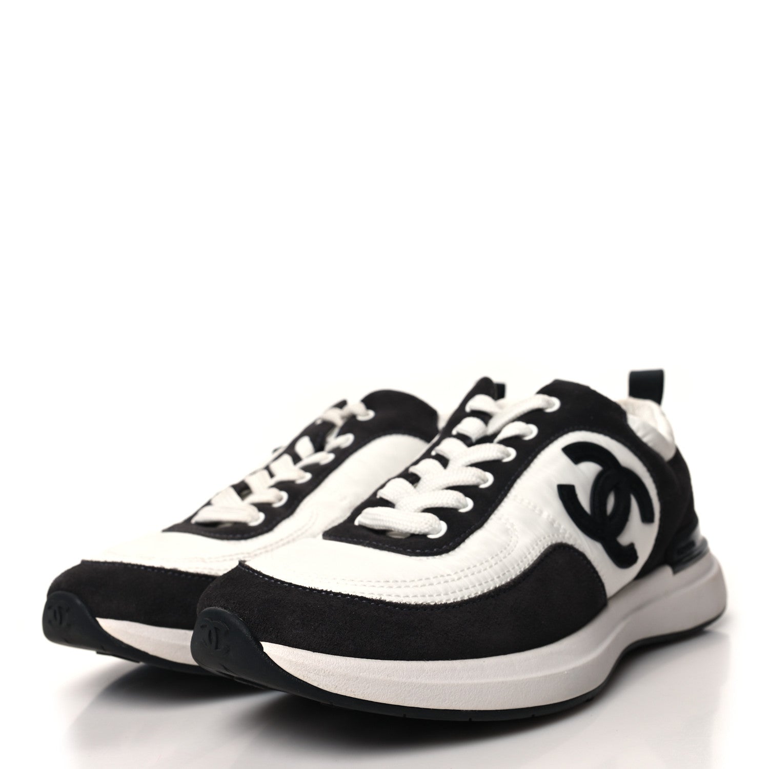 Chanel Nylon Suede Calfskin CC Sneakers 37 White Dark Grey 3 of 8