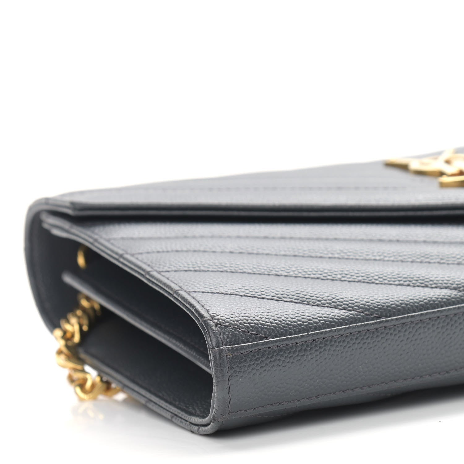 Saint Laurent Grain De Poudre Matelasse Chevron Monogram Chain Wallet Dark Smog 9 of 11