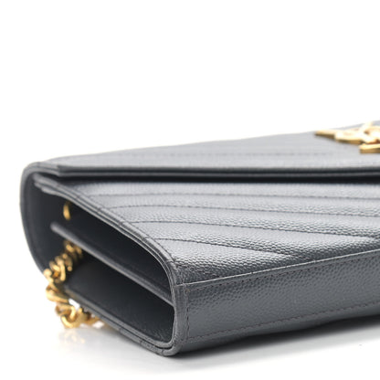 Saint Laurent Grain De Poudre Matelasse Chevron Monogram Chain Wallet Dark Smog 9 of 11