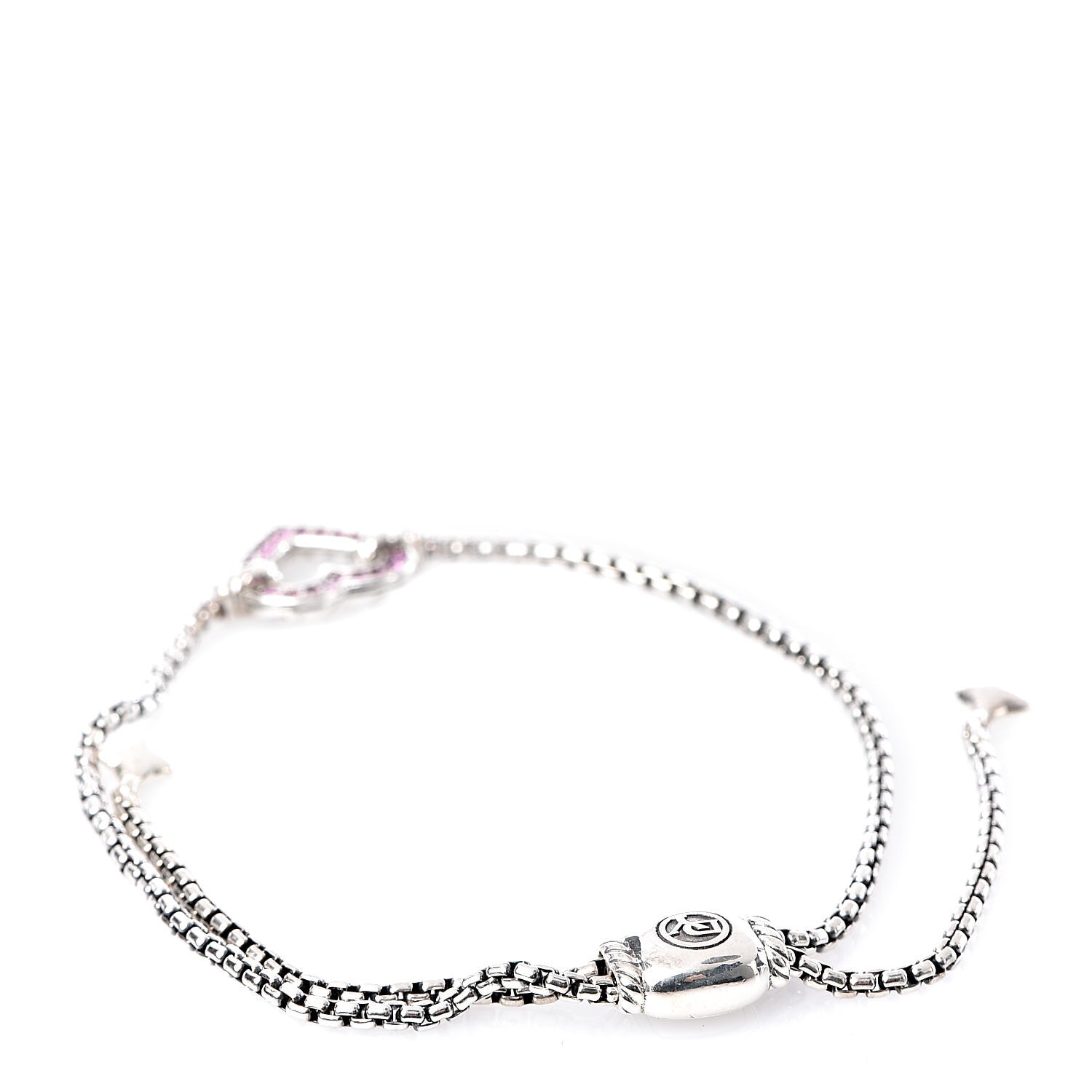 David Yurman Sterling Silver Pink Sapphire Valentine Hearts Station Bracelet 3 of 4