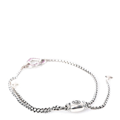 David Yurman Sterling Silver Pink Sapphire Valentine Hearts Station Bracelet 3 of 4