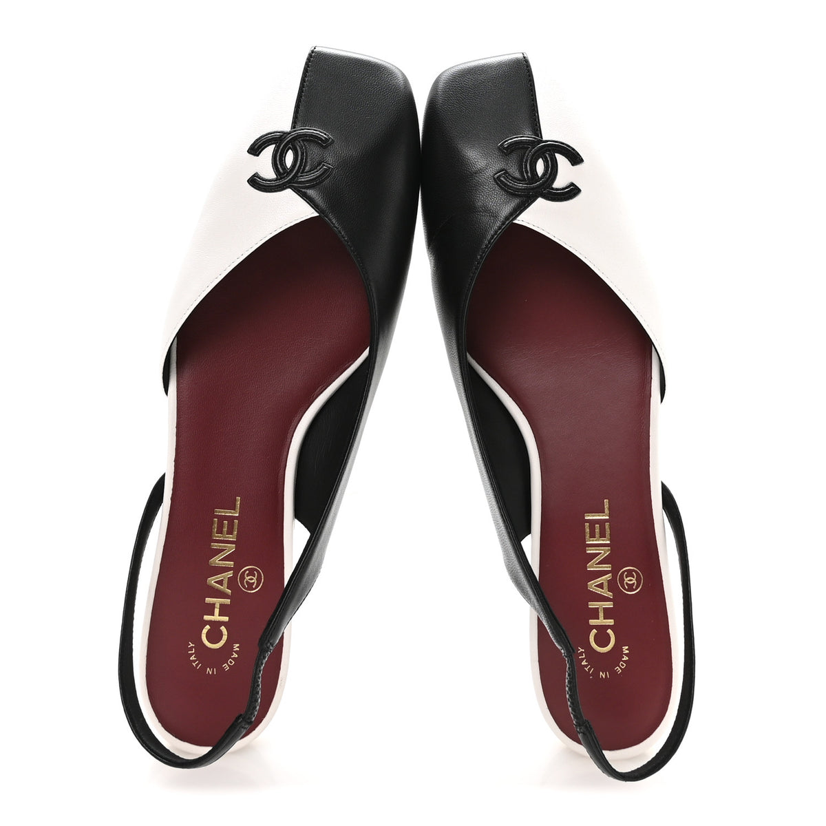 Lambskin CC Two Tone Slingback Flats  39.5 Black White