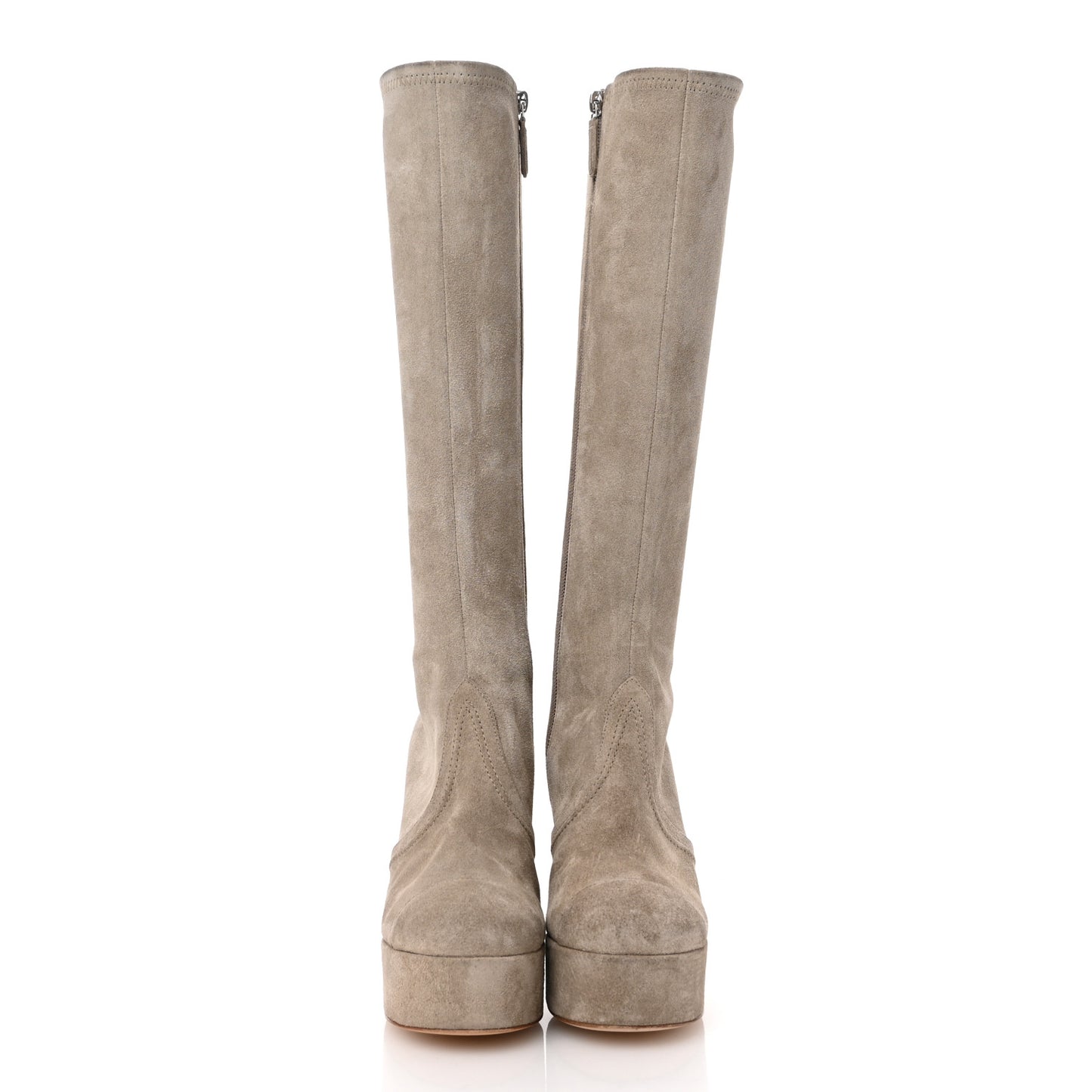 Suede Platform Knee High Boots 36 Beige