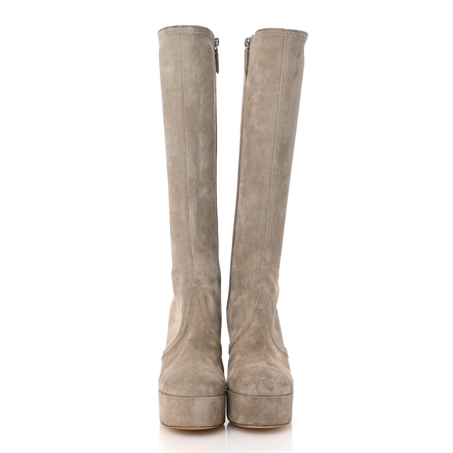 Chanel Suede Platform Knee High Boots 36 Beige 2 of 10