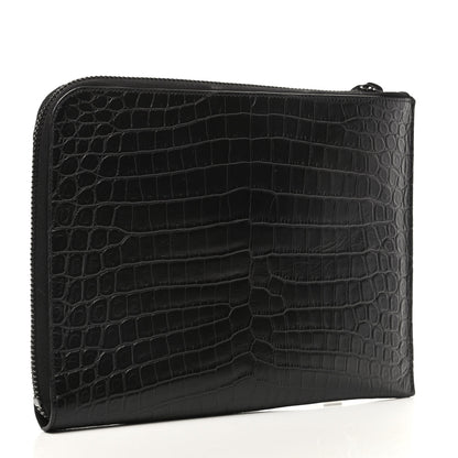 Saint Laurent Calfskin Crocodile Embossed iPad Case Black 3 of 7