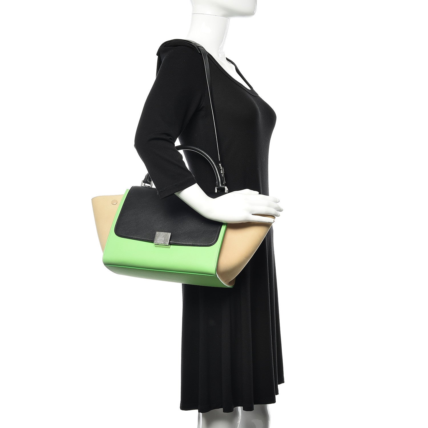 Celine Smooth Calfskin Small Tri-Color Trapeze Lime 2 of 9