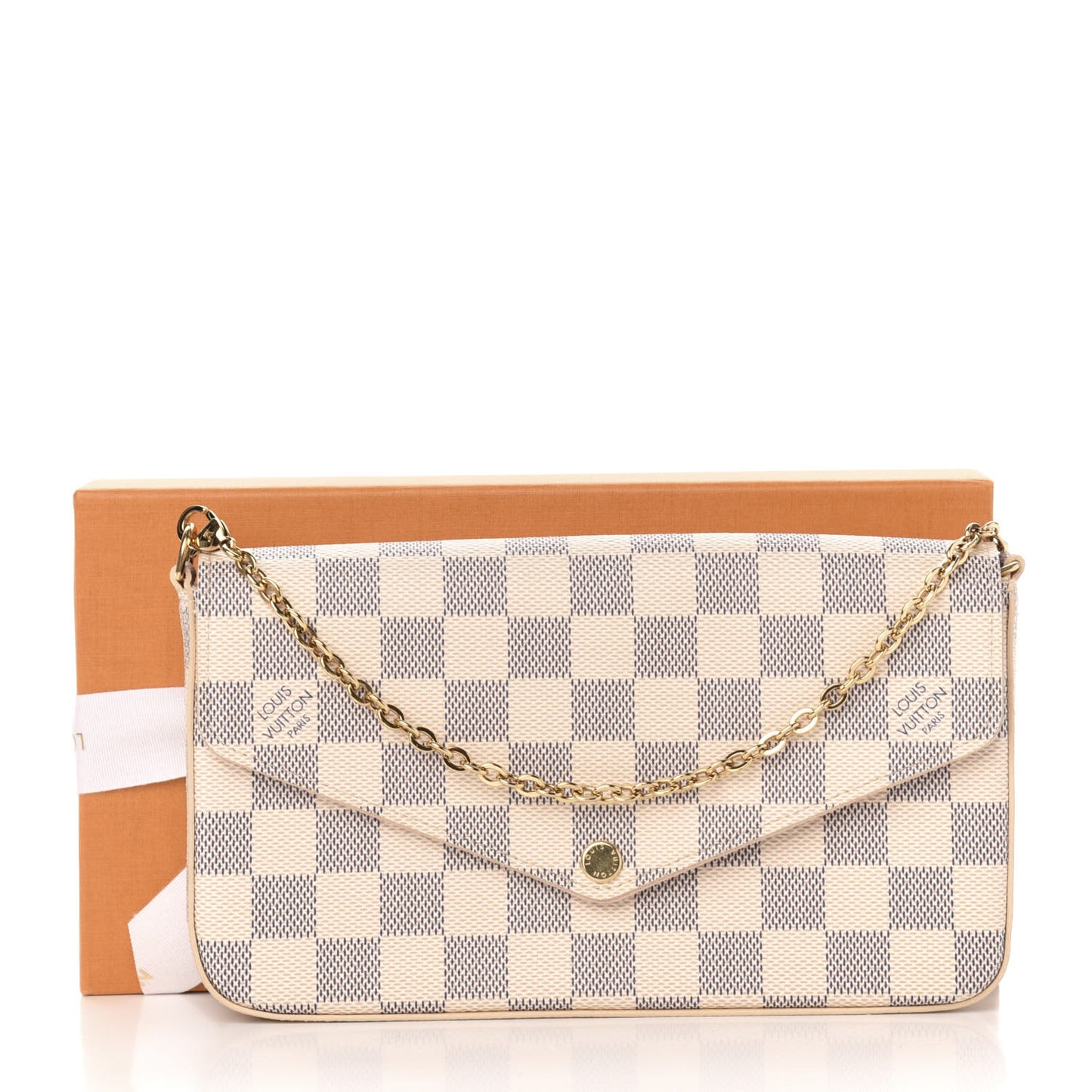 Damier Azur Pochette Felicie Chain Wallet Rose Ballerine