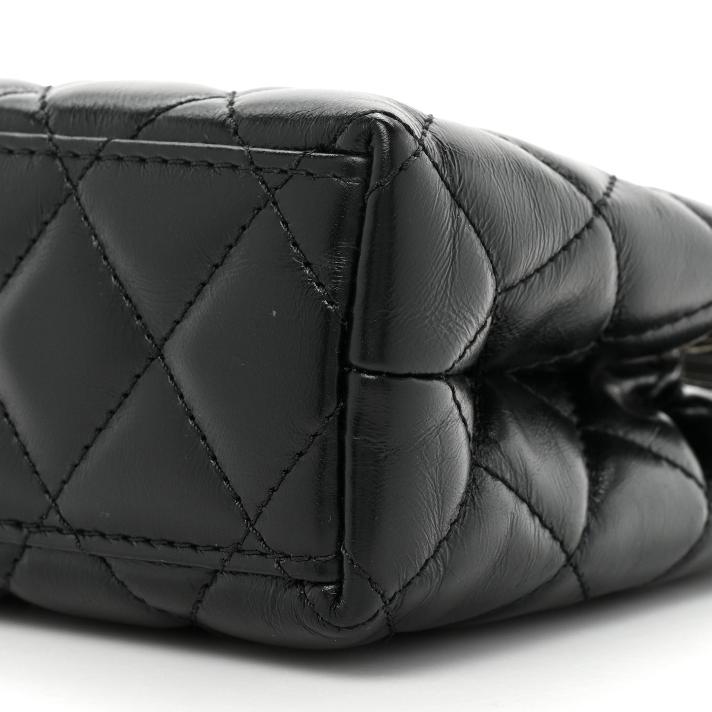 Shiny Aged Calfskin Quilted Nano Kelly Shopper Black