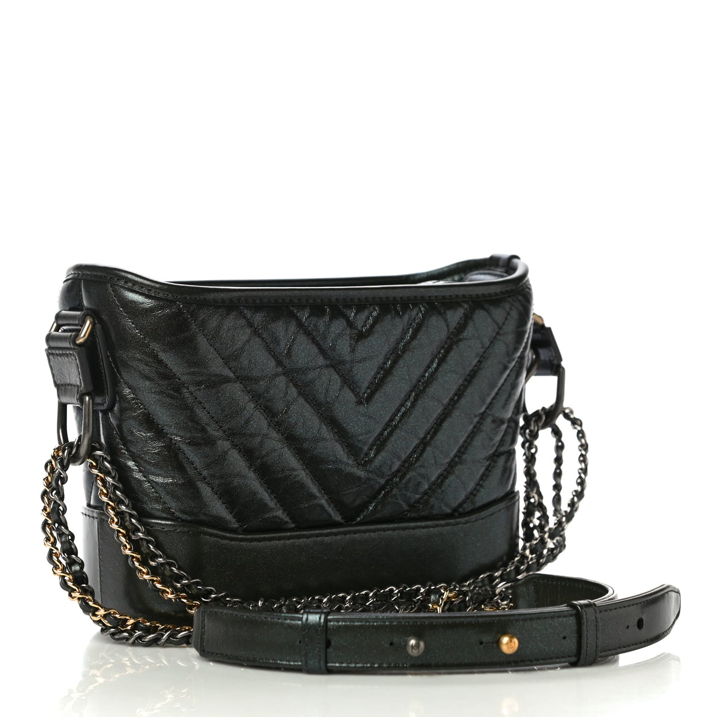 Metallic Aged Calfskin Chevron Quilted Small Gabrielle Hobo Green