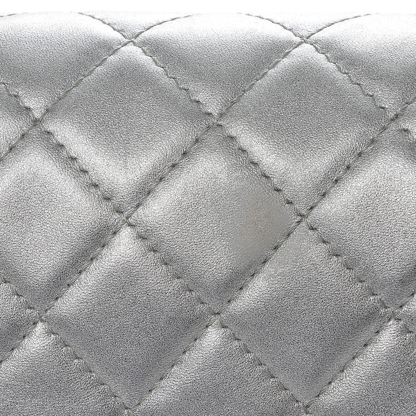 Metallic Lambskin Quilted Maxi Single Flap Silver