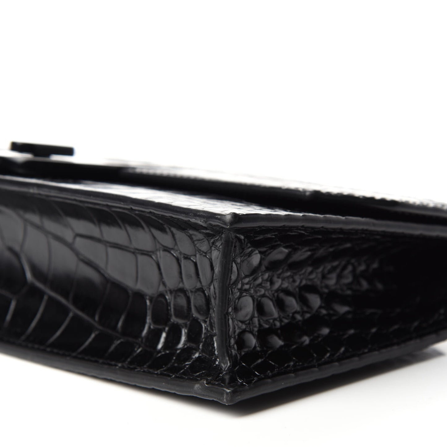 Calfskin Alligator Embossed Elisa Baguette Black