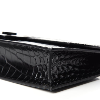 Christian Louboutin Calfskin Alligator Embossed Elisa Baguette Black 7 of 9