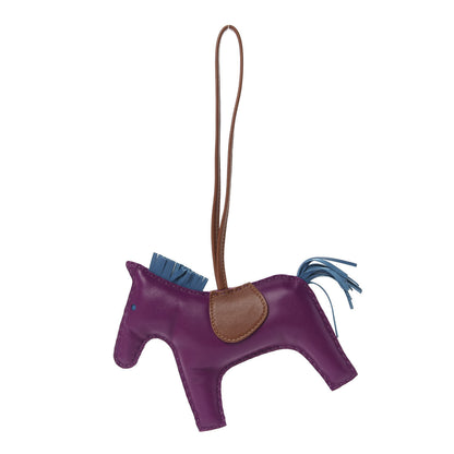 Hermes Milo Lambskin Grigri Rodeo Horse Bag Charm GM Anemone Bleu Izmir Fauve 1 of 4