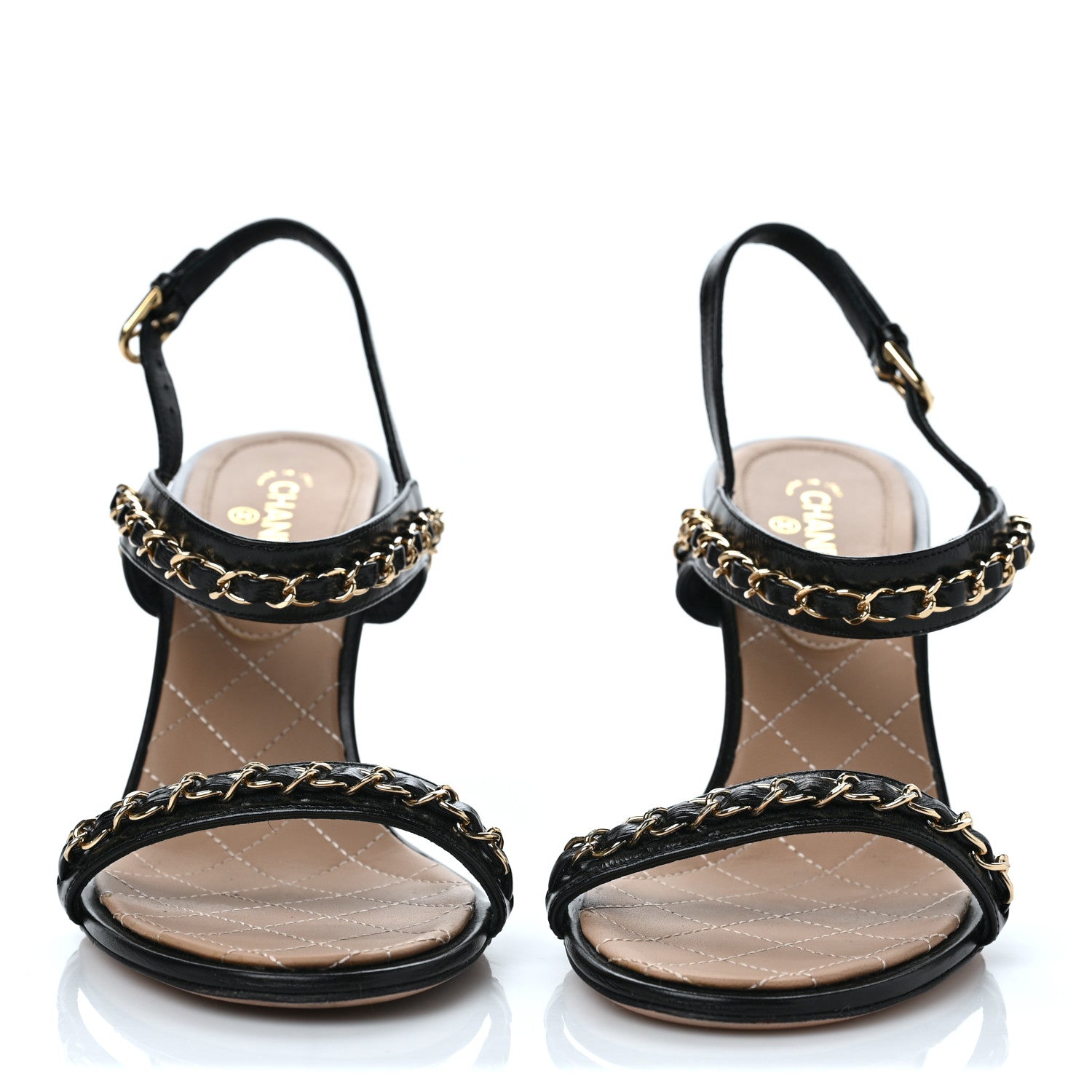 Chanel Calfskin Chain Sandals 39.5 Black 2 of 8
