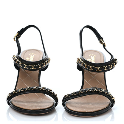 Chanel Calfskin Chain Sandals 39.5 Black 2 of 8