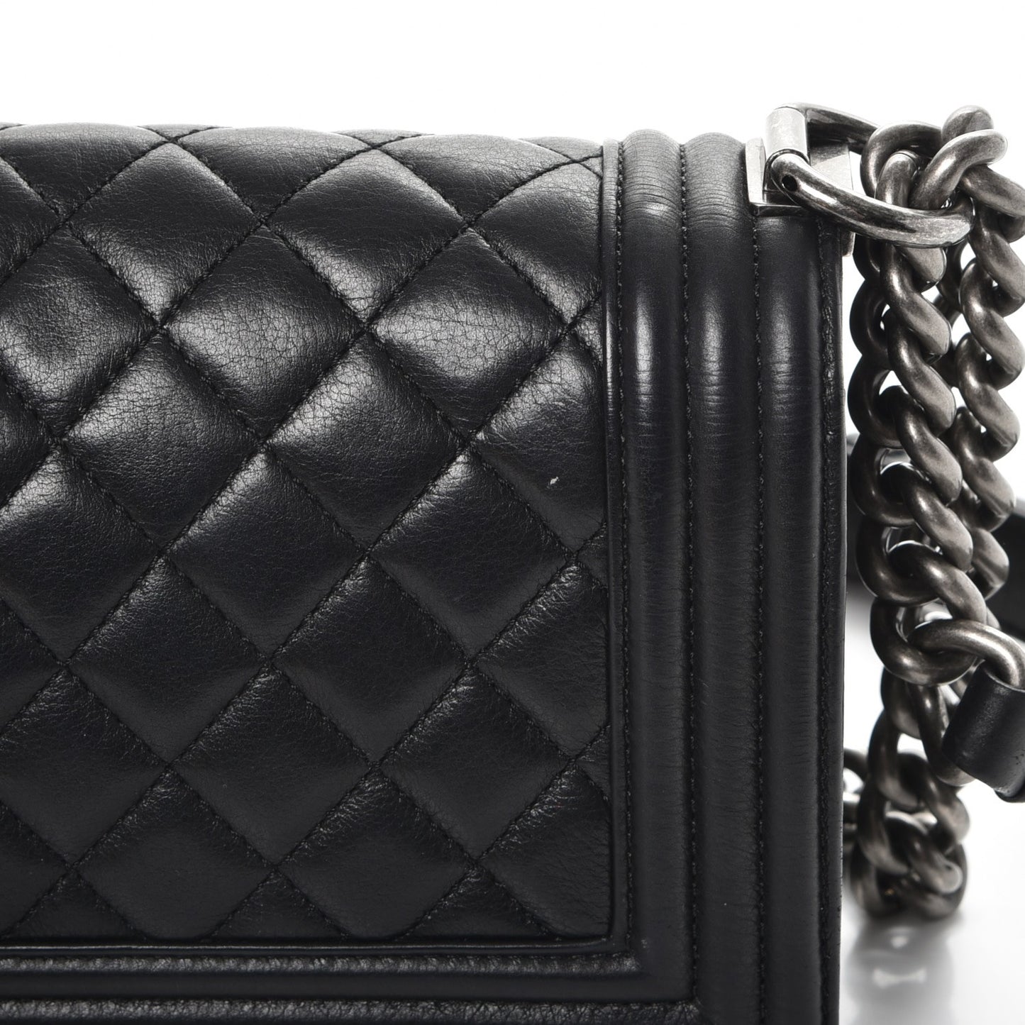 Calfskin Quilted Small Boy Flap Black