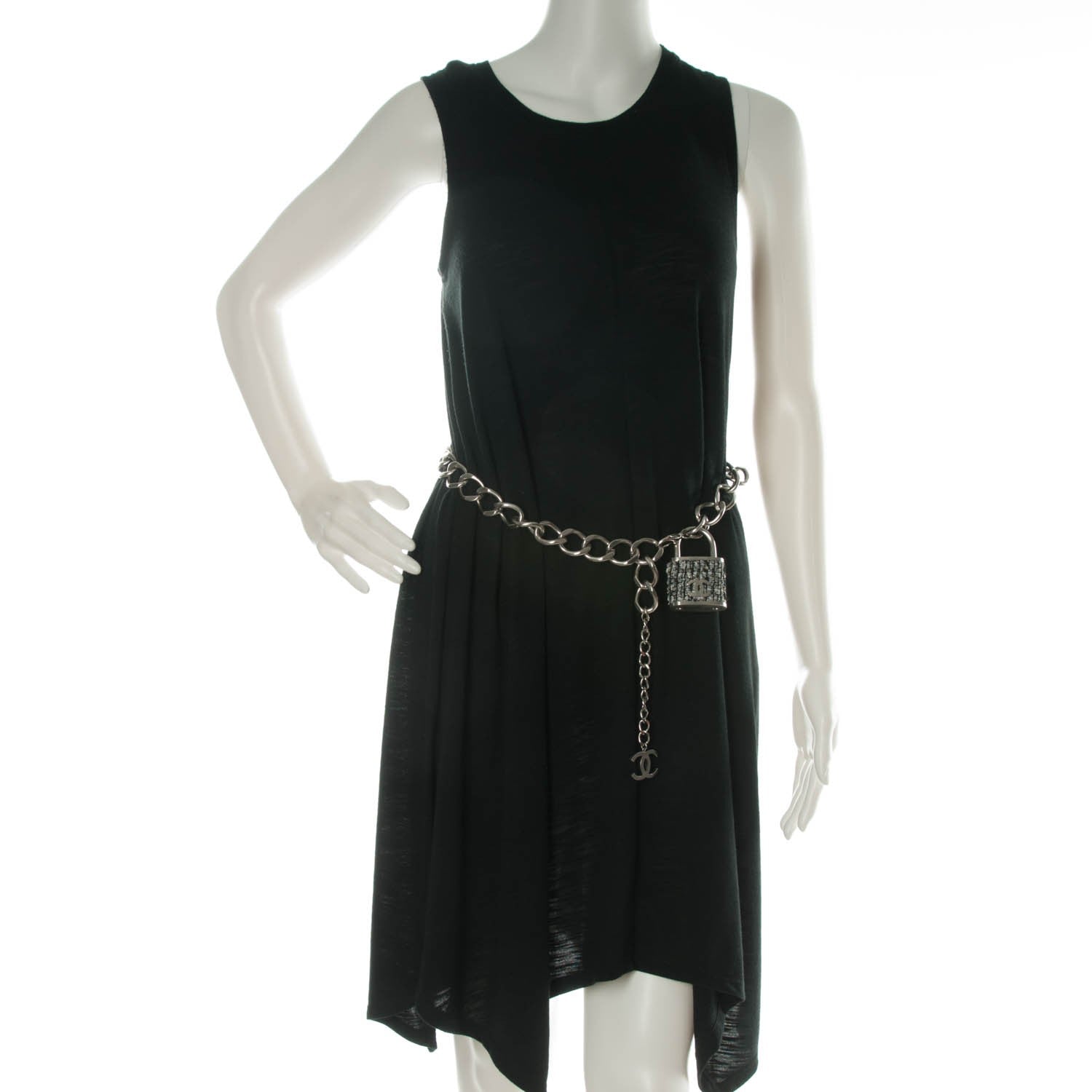 Chanel Tweed CC Oversized Padlock Chain Belt Black Silver 2 of 4