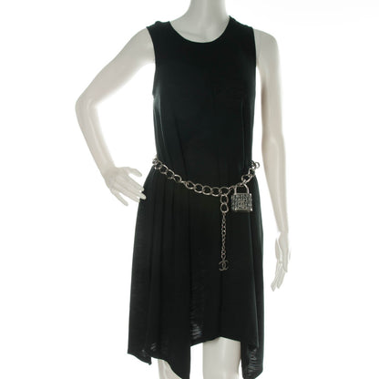 Chanel Tweed CC Oversized Padlock Chain Belt Black Silver 2 of 4