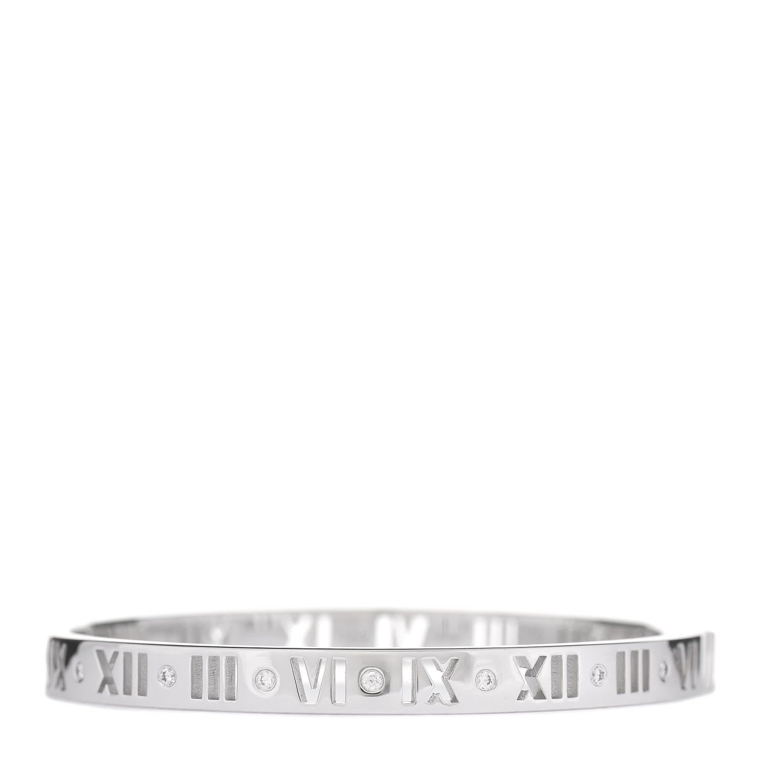 Tiffany 18K White Gold Diamond Atlas Pierced Hinged Bangle Bracelet 1 of 4