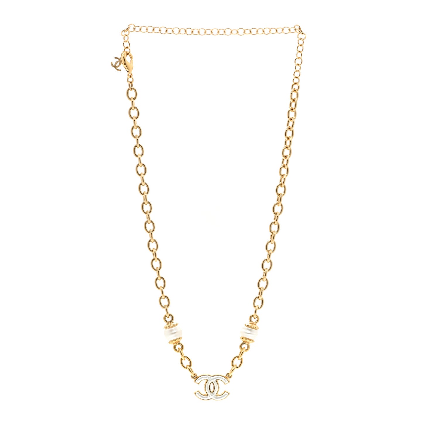 Metal Enamel CC Necklace Gold White