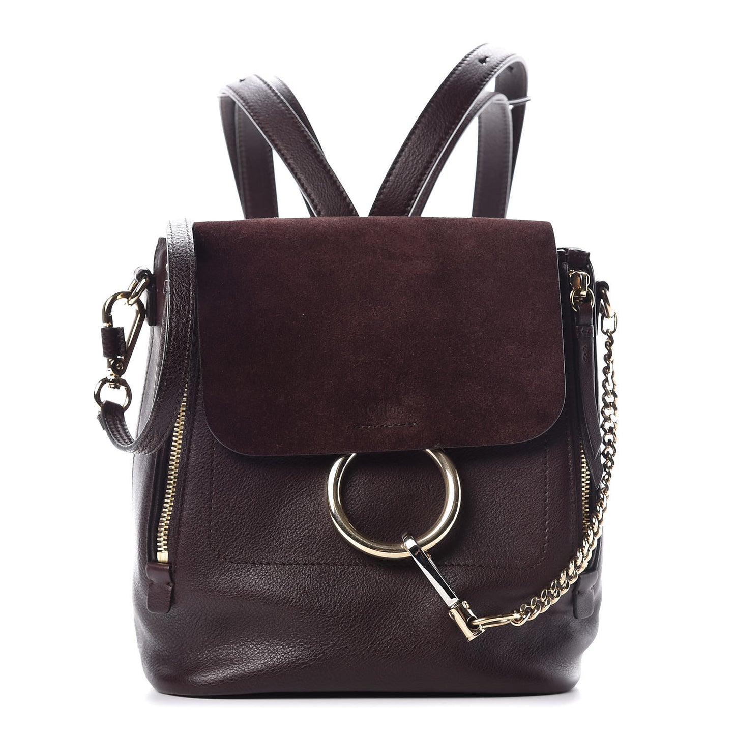 Suede Calfskin Small Faye Backpack Carbon Brown