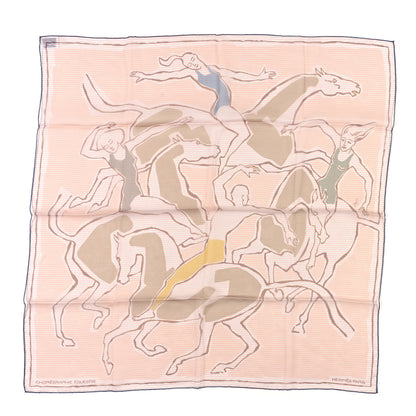 Hermes Silk Muslin Choreographie Equestre Scarf 70 Beige Rose Jaune Bleu 1 of 3