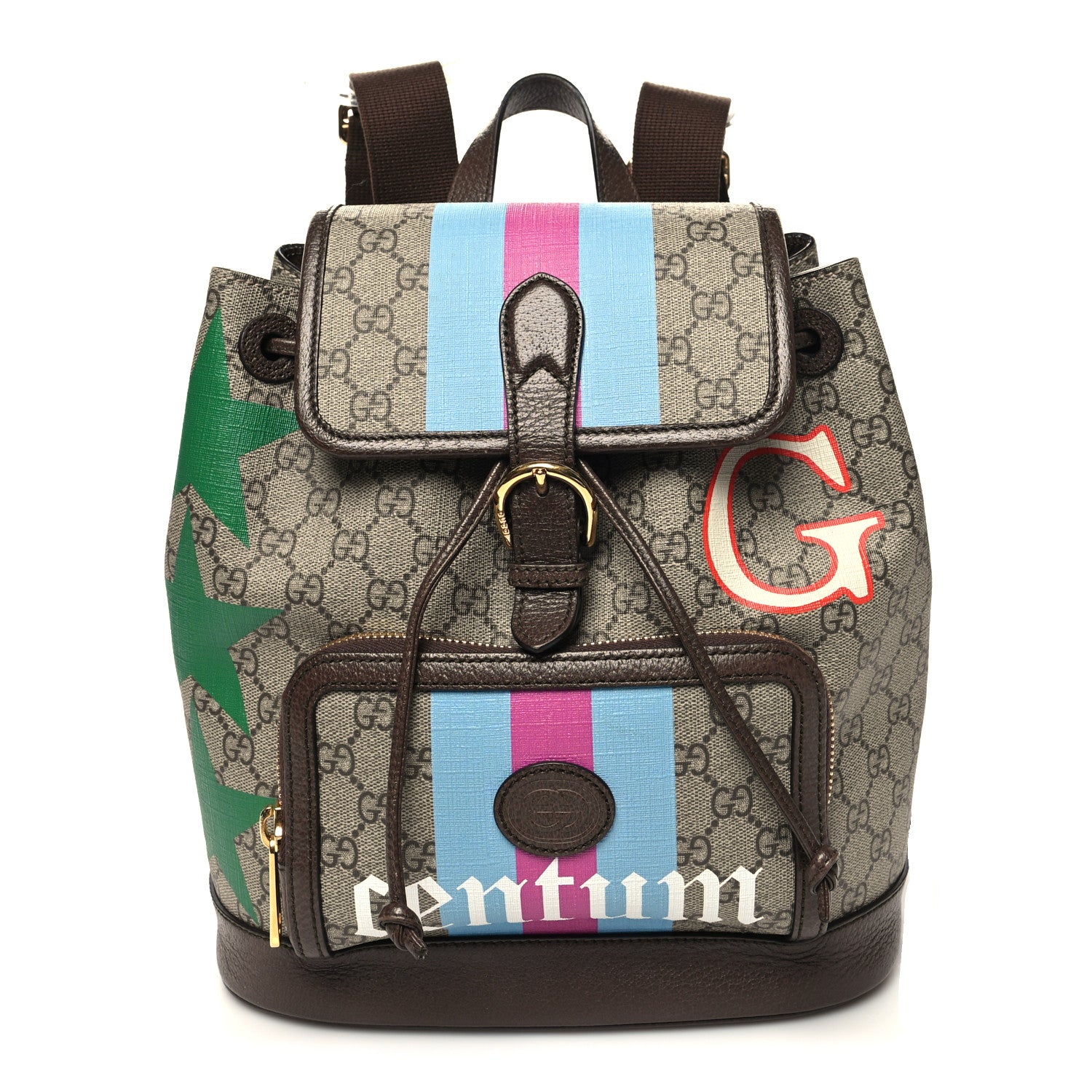 Gucci GG Supreme Monogram Equestrian Textured Dollar Calfskin Retro Interlocking G Buckle Backpack Beige Ebony Multicolor New Acero 1 of 10