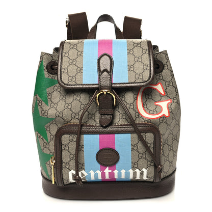 Gucci GG Supreme Monogram Equestrian Textured Dollar Calfskin Retro Interlocking G Buckle Backpack Beige Ebony Multicolor New Acero 1 of 10