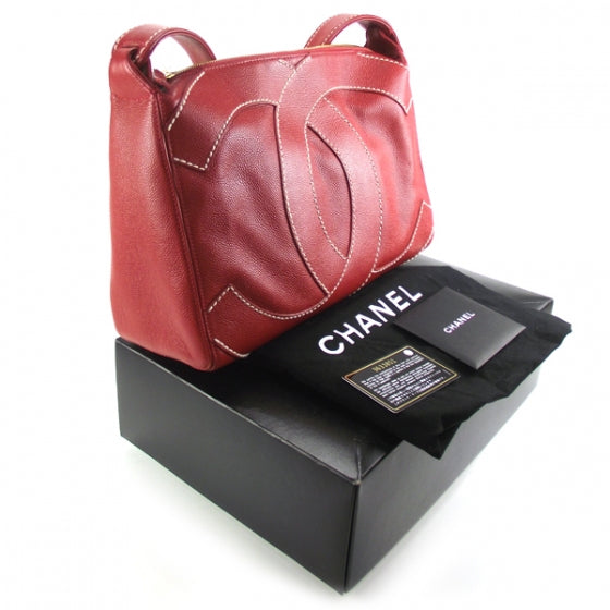 Chanel Caviar CC Stitched Small Hobo Red 3 of 8