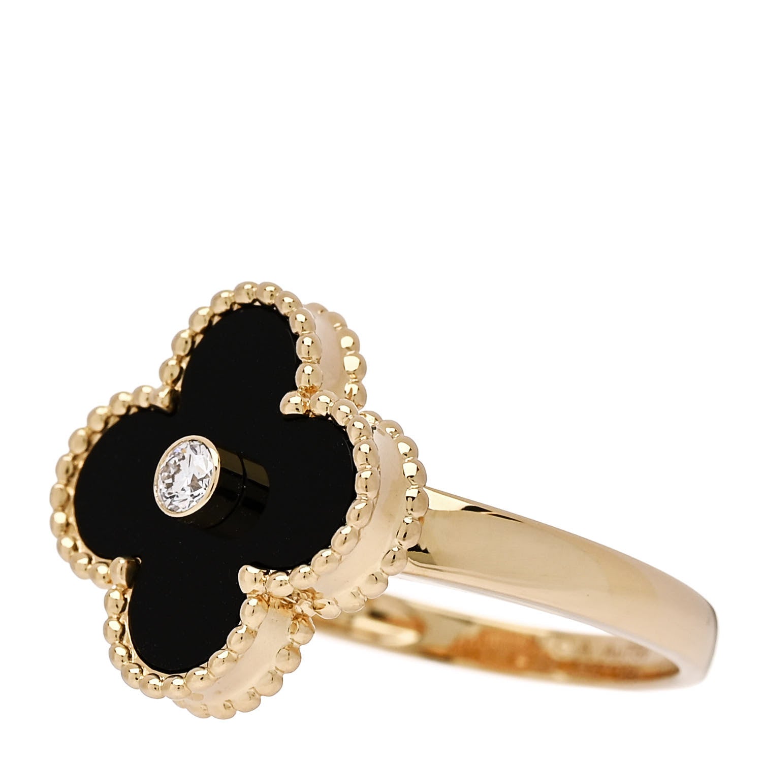 Van Cleef & Arpels 18K Yellow Gold Diamond Black Onyx Vintage Alhambra Ring 52 6 3 of 6