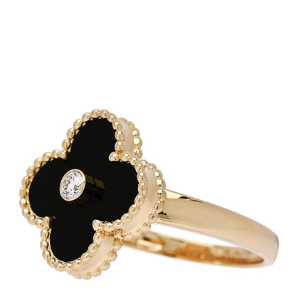 Van Cleef & Arpels 18K Yellow Gold Diamond Black Onyx Vintage Alhambra Ring 52 6 3 of 6
