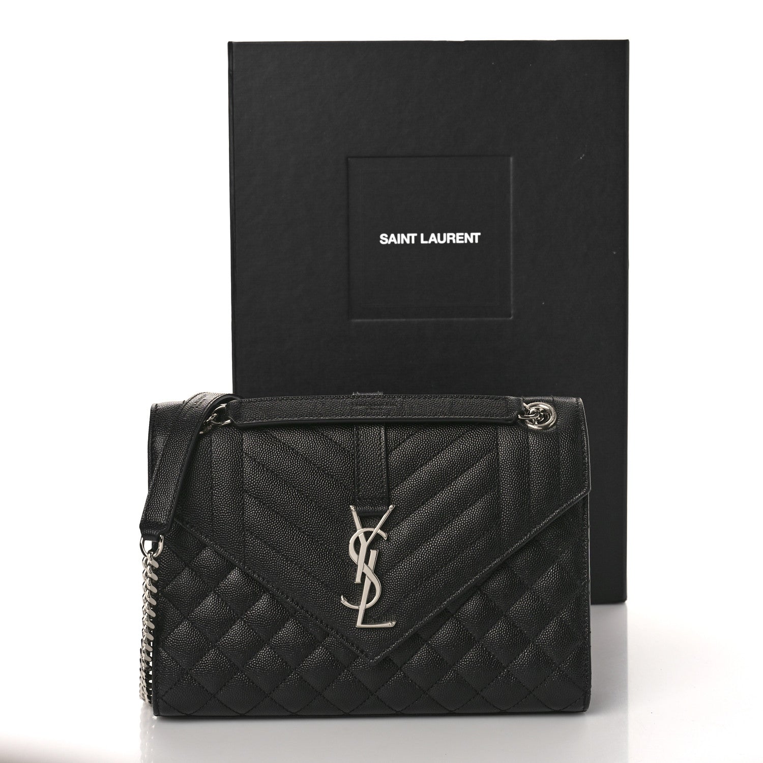 Saint Laurent Grain De Poudre Textured Mixed Matelasse Triquilt Medium Monogram Satchel Black 9 of 9