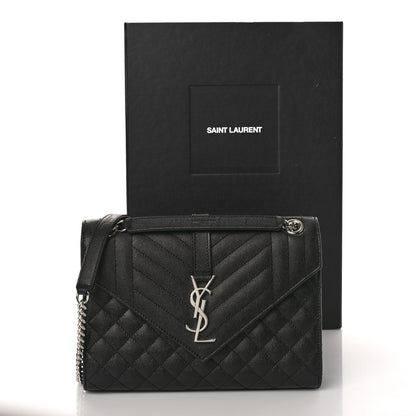 Saint Laurent Grain De Poudre Textured Mixed Matelasse Triquilt Medium Monogram Satchel Black 9 of 9