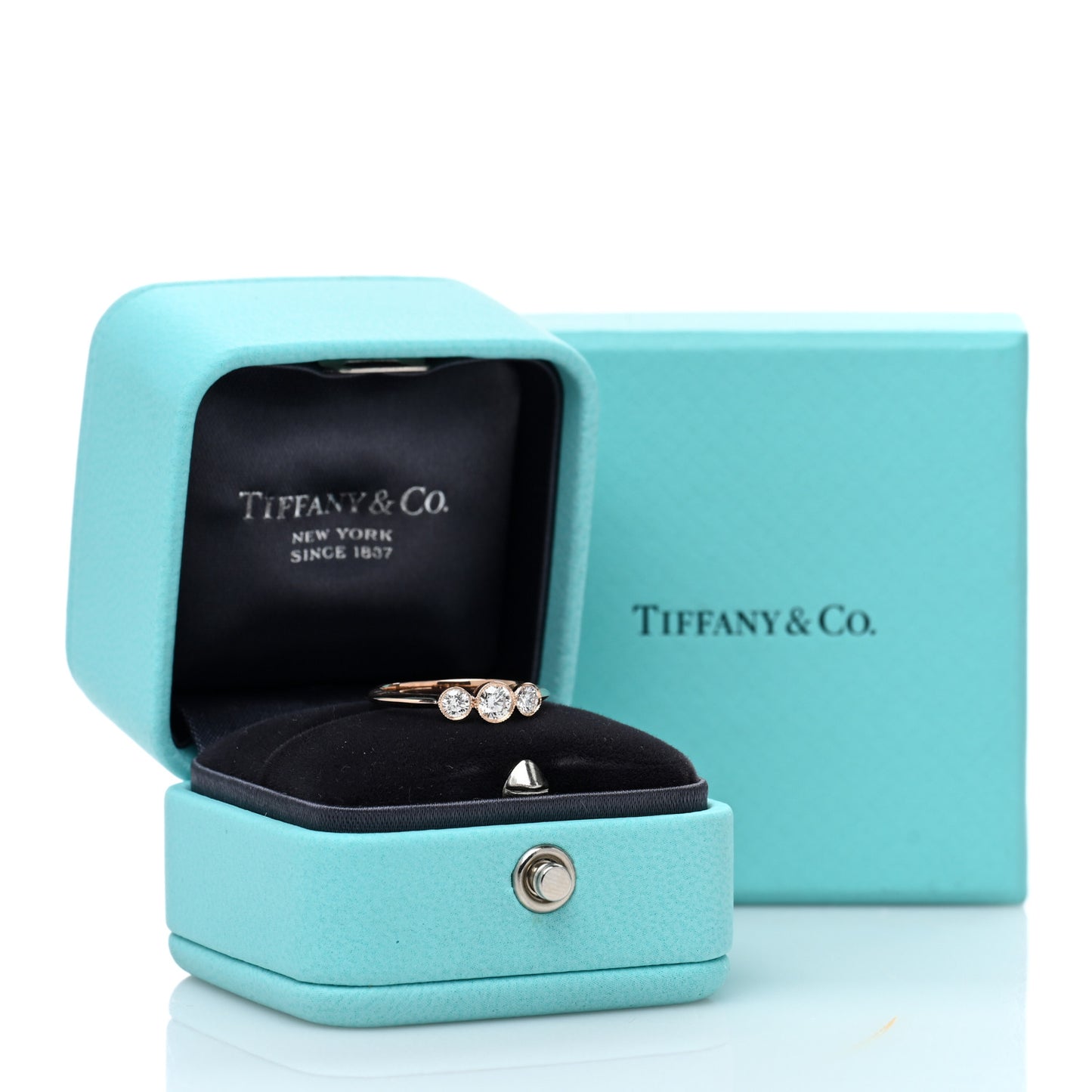 18K Rose Gold Diamond Three Stone Milgrain Ring 48 4.5