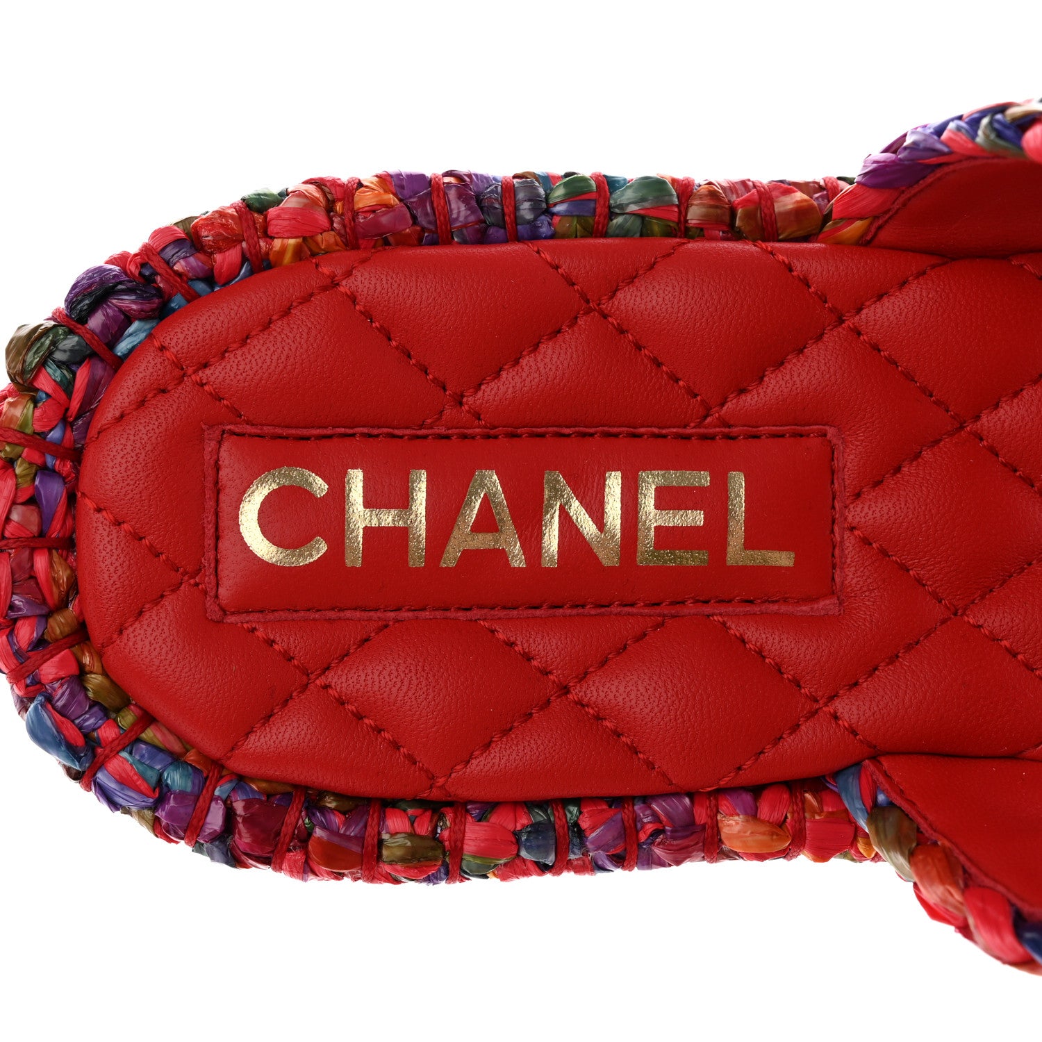 Chanel Raffia Lambskin Woven Chain CC Toe Ring Sandals 40.5 Red Multicolor 7 of 12