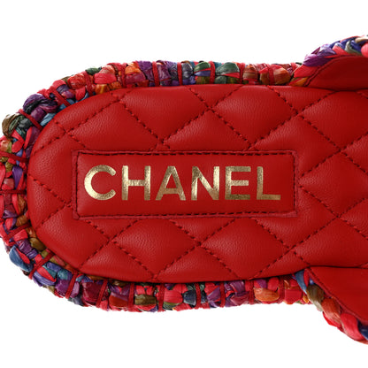 Chanel Raffia Lambskin Woven Chain CC Toe Ring Sandals 40.5 Red Multicolor 7 of 12