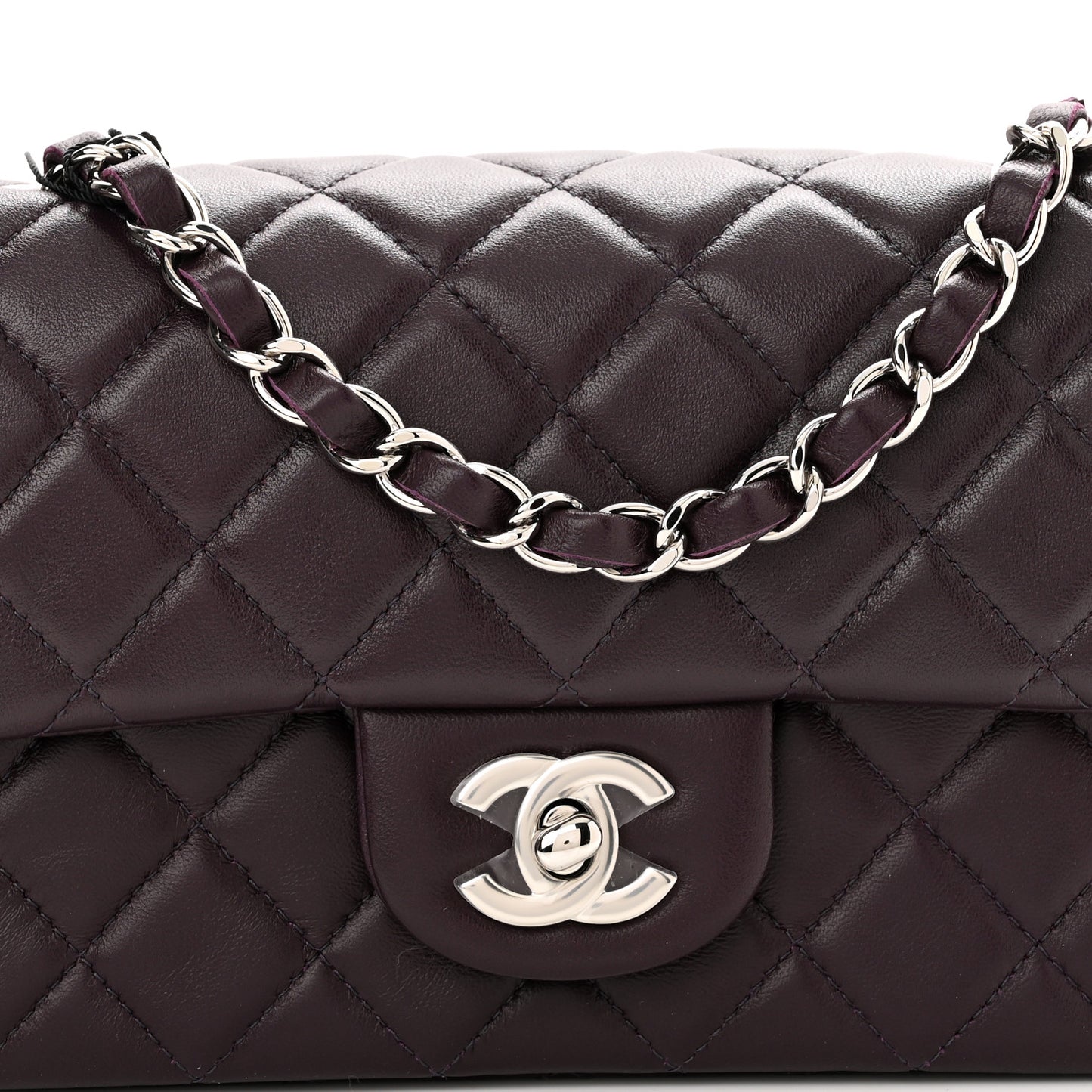 Lambskin Quilted Mini Rectangular Flap Dark Purple