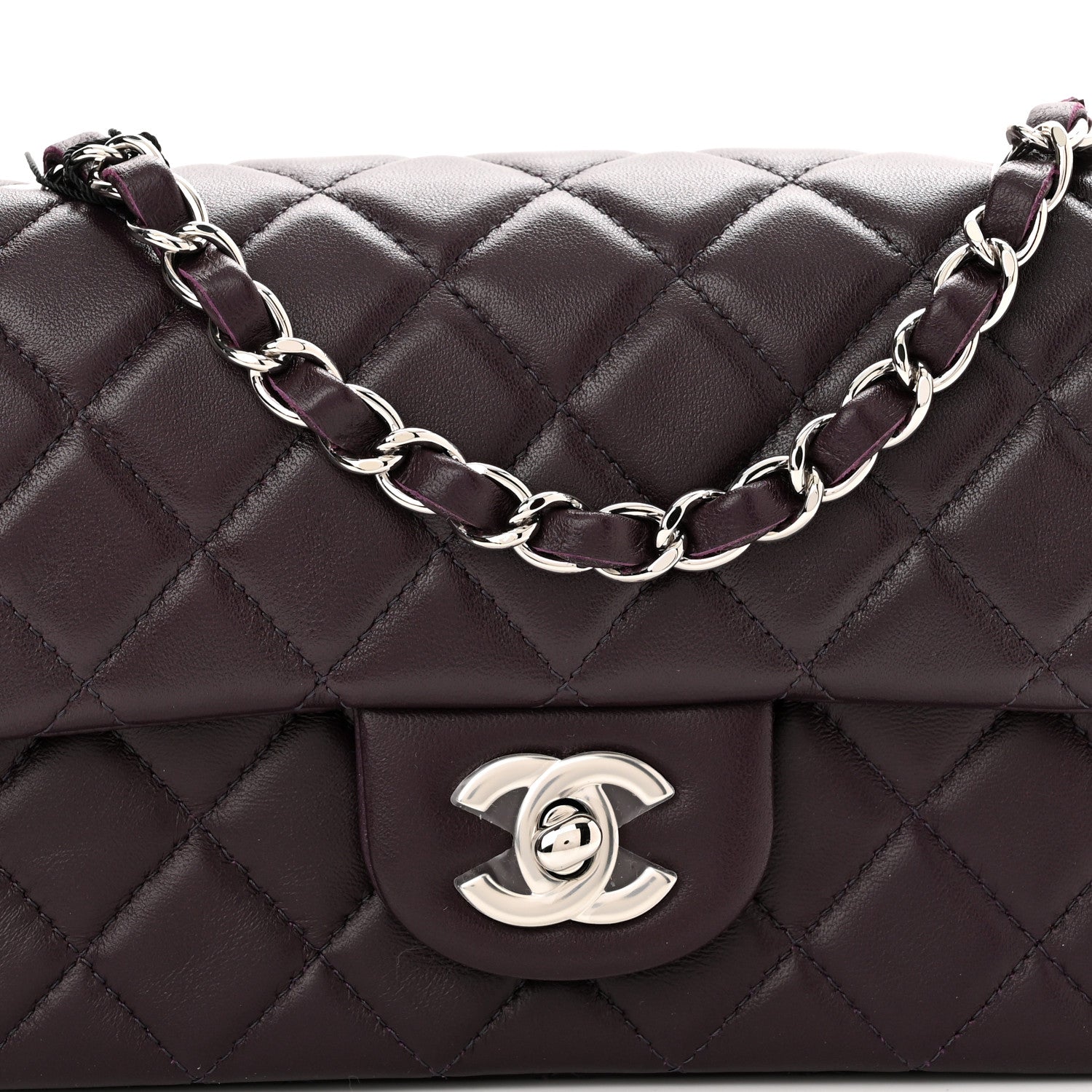 Chanel Lambskin Quilted Mini Rectangular Flap Dark Purple 7 of 9
