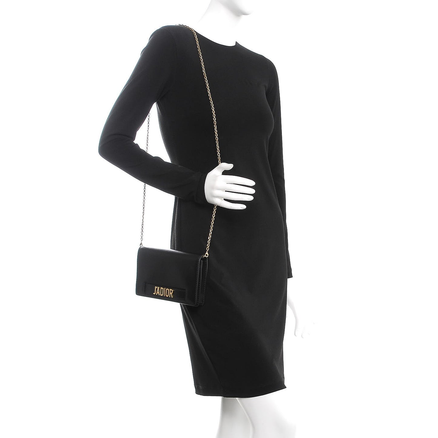 Calfskin J'Adior Wallet on Chain Pouch Black