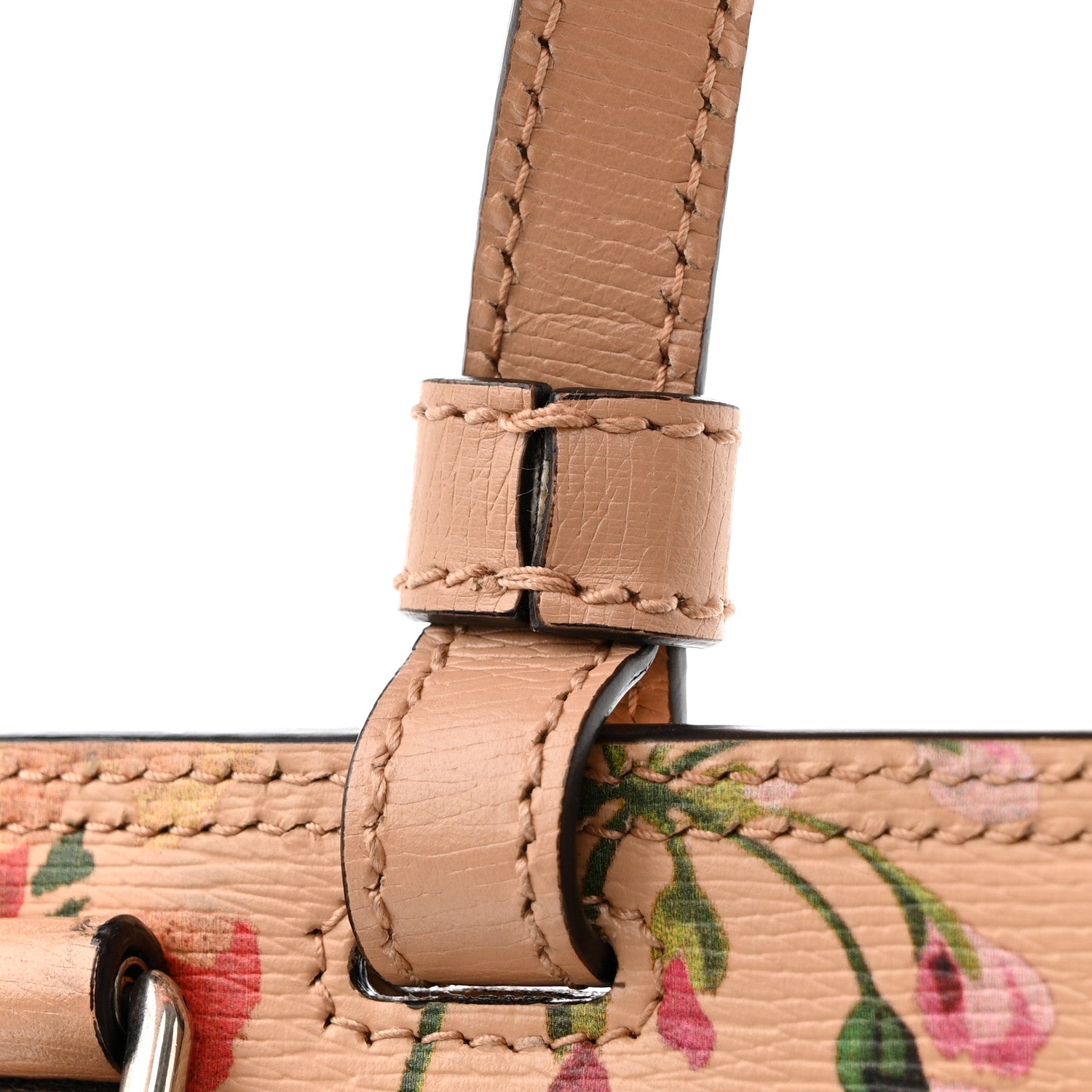 Gucci Shangai Calfskin Blooms Print Small Bamboo Daily Top Handle Bag Pink Apricot Multicolor 17 of 19