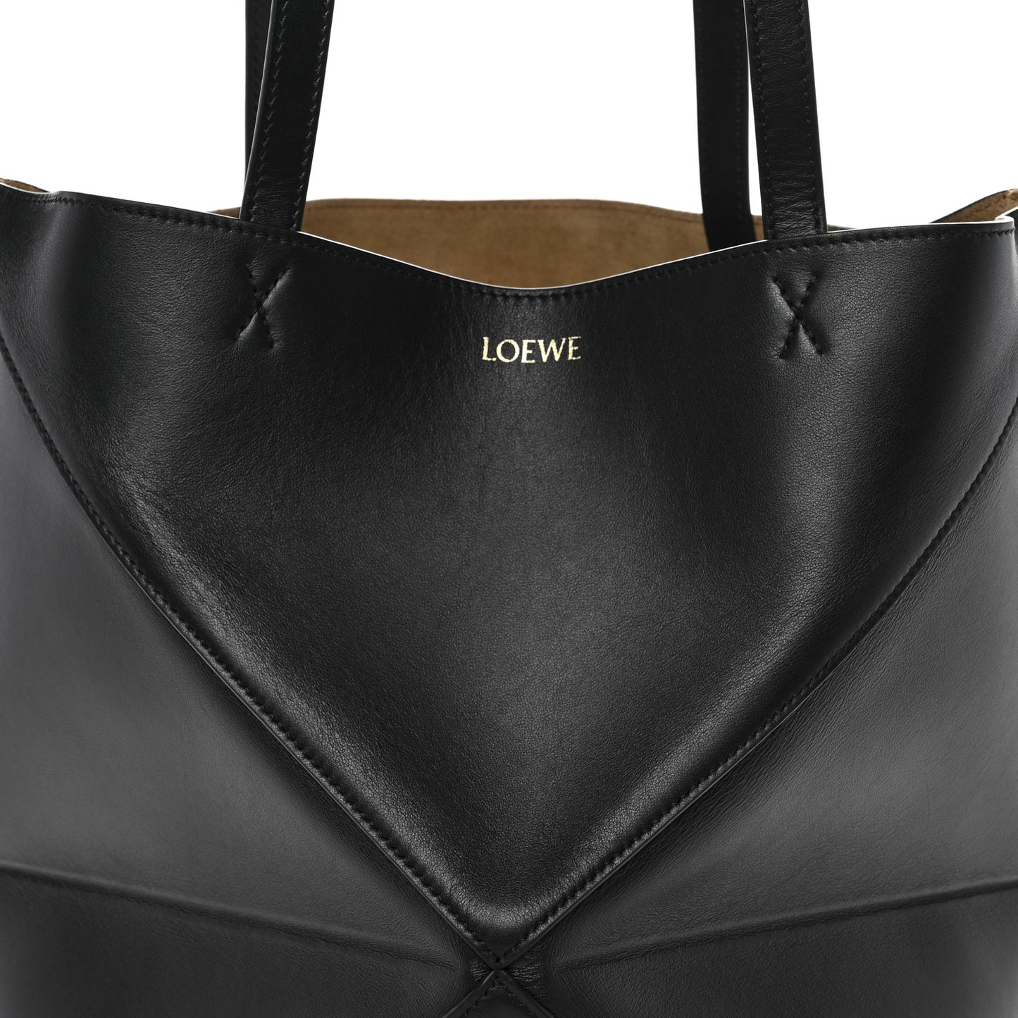 Shiny Calfskin Medium Puzzle Fold Tote Black