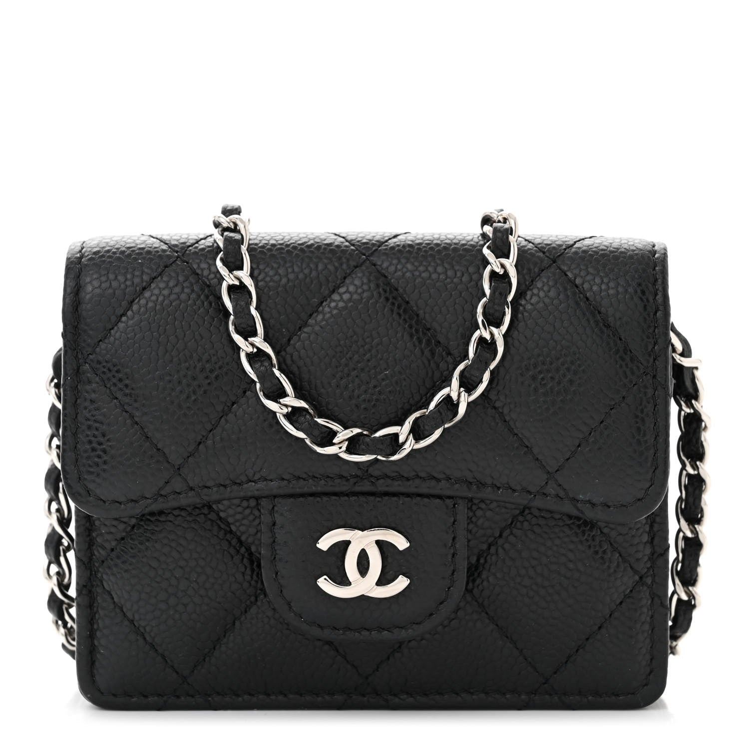 Chanel Caviar Quilted Flap Card Holder On Chain Black 1 of 13
