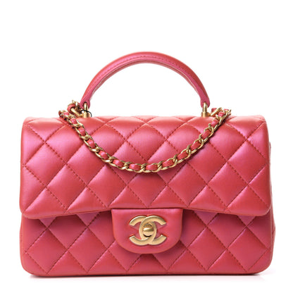 Chanel Iridescent Lambskin Quilted Mini Top Handle Rectangular Flap Red 1 of 11